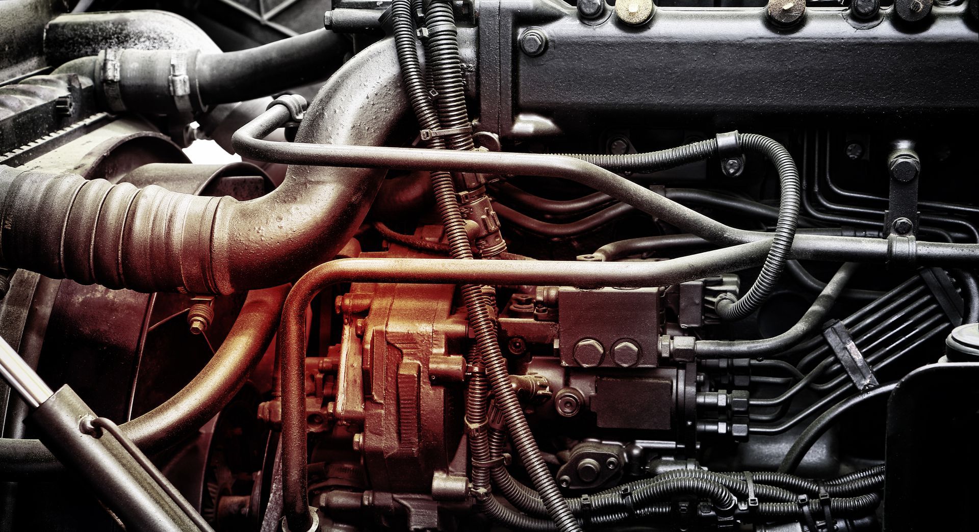 Close-up of a high-performance diesel motor for various heavy-duty industrial engines.